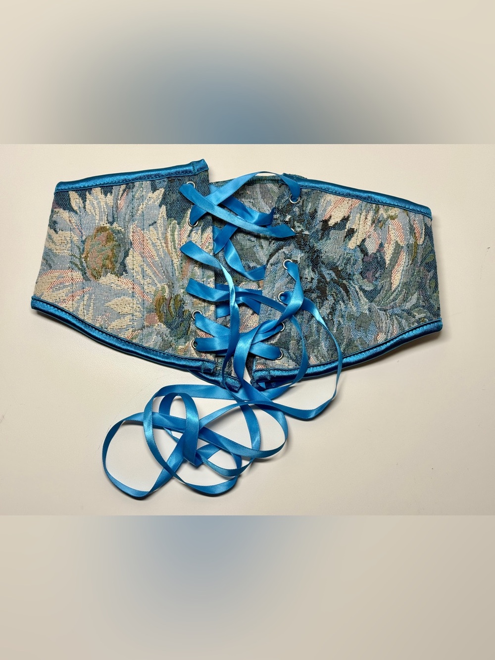 Blue Satin Lace-Up Corset Belt